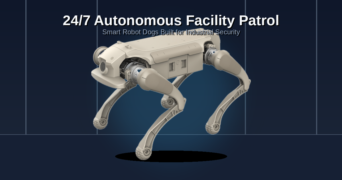 Patrol robot dog using RFID badge access to overcome a security gate outside an industrial facility